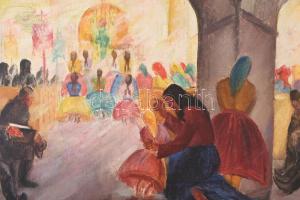 Gáborjáni Szabó Kálmán (1897-1955): Templomban. Olaj, vászon, jelzés nélkül. Dekoratív, kissé sérült...