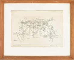 Ábrahám Rafael (1929-2014): Hálószárító. Rézkarc, papír, jelzett. Üvegezett fakeretben, 19,5x29 cm