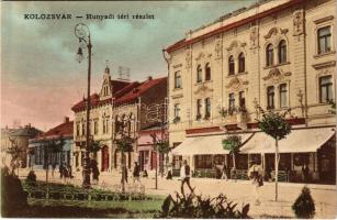 Kolozsvár, Cluj; Hunyadi tér, üzletek. Deák Ferenc tőzsde kiadása / square, shops