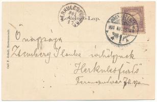 1901 Nagyszeben, Hermannstadt, Sibiu; Evangélikus templom, piac, Daniel Schoen üzlete. Carl F. Jicke...