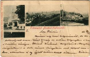 1900 Borossebes, Boros-Sebes, Sebis; Szolgabíró hivatal, Kőbánya. Honisch fényképész felvétele / court office, mine, factory (fa)