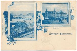 1900 Szatmárnémeti, Satu Mare; Deák tér. Lövy Miksa kiadása / square, shops. Art Nouveau, floral (EK)