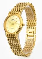 Tiffany svájci quartz karóra, fém szíjjal, 18/23K aranyozott, hátlapján 01618 sorozatszámmal, működi...