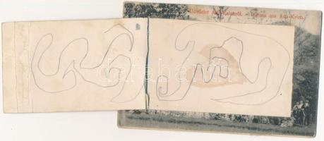 Ada Kaleh, törökök csoportképe török zászlókkal. Leporellolap belül bazárral és Bego Mustafaval; Ali...