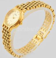 Tiffany svájci quartz karóra, fém szíjjal, 18/23K aranyozott, hátlapján 01618 sorozatszámmal, működi...