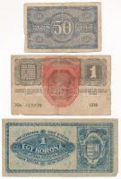 1916. 1K zöld "DEUTSCHÖSTERREICH" felülbélyegzéssel + 1920. 50f + 1K T:VG szakadás