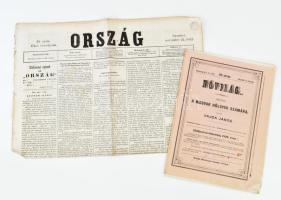 1862 Ország I. évf. 45. sz., 1862. nov. 22., kissé sérült + 1858 Nővilág II. évf. 50. sz., 1858. dec. 12. Pest, Landerer és Heckenast-ny., 786-800 p. Fűzés nélkül.