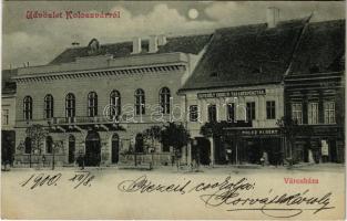 1900 Kolozsvár, Cluj; Városház, Egyesült Erdélyi Takarékpénztár, Polcz Albert és Schmidtmeyer üzlete / town hall, savings bank, shops