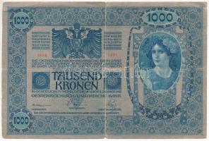 Ausztria 1919. (1902) 1000K, piros függőleges "DEUTSCHÖSTERREICH" felülbélyegzéssel, mindk...