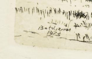 Boldizsár István (1897-1984): Tanya gémeskúttal. Rézkarc, papír, jelzett a karcon, 10x24 cm