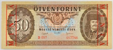 1951. 50Ft "MINTA" perforációval és függőleges felülnyomással, "D 057 017746" sorszámmal T:AU / Hungary 1951. 50 Forint with "MINTA" perforation and vertical overprint, "D 057 017746" serial number C:AU Adamo F18M/1