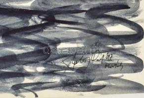 Szalay Pál (1953-2015): Mártély (Tisza), 1997. Akvarell, papír. Jelzett. Lap teteje papírra kasírozv...