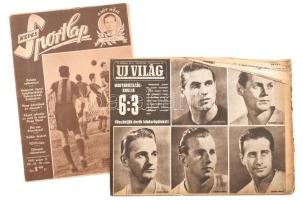 1953 Új Világ VI. évf. 48. sz., 1953. nov. 26., a címlapon a Magyarország-Anglia 6:3 mérkőzés hírével, az Aranycsapat tagjainak fotóival, kissé sérült + 1948 Képes Sportlap III. évf. 20. sz., 1948. máj. 11., benne Kubala Lászlóról szóló írással