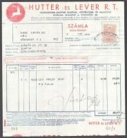 1938 Hutter és Lever R.T., Legynagyobb Magyar Szappan-, Novényzsír- és Olajgyár fejléces számla