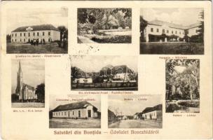 1928 Bonchida, Bontida; Állami iskola, Méntelep, Árpádkori és római katolikus templom, utca, Hangya szövetkezet üzlete és saját kiadása / school, stud farm, churches, street, cooperative shop (EK)