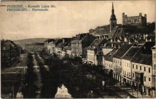 1912 Pozsony, Pressburg, Bratislava; Kossuth Lajos tér, vár, üzletek / square, castle, shops (fa)