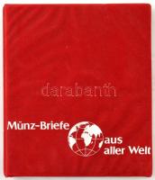 &quot;Münz Briefe aus aller Welt&quot; piros, plüssborítású, négygyűrűs album, 40db kettes osztású berakólappal. Használt, jó állapotban