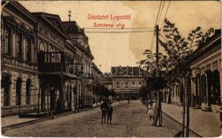1911 Lugos, Lugoj; Széchenyi utca, Kaszinó, Klein M.K., Schönborn és Kohn Adolf és fiai üzlete. W.L. 157. / street, Casino, shops (EK)
