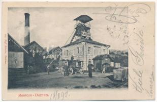 1902 Domány, Doman (Resicabánya, Resita); Almásy akna (1888), automobil, iparvasút. Ifj. Nell Károly kiadása / mine, automobile, industrial railway