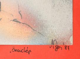 Nagy Lajos (1956-): Önarckép. Vegyes technika, papír, jelzett, kartonra kasírozva. 35x21 cm