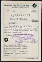 1942 Bp., Nemzeti Úszósport Alapítvány fényképes igazolványa Lénárd Sándor részére