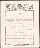 1918 Meghívó a Magyar Szent Korona Országai Vörös-Kereszt Egyletének gyergyószentmiklósi választmánya által rendezett teaestélyre. Gyergyószentmiklós, &quot;Kossuth&quot;-ny. Szecessziós illusztrációval. Hajtva, jó állapotban, 20,5x16,5 cm