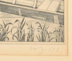 Varga jelzéssel: Balatoni táj, 1973. Rézkarc, papír, üvegezett fakeretben. 32x47 cm