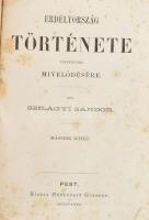 Szilágyi Sándor: Erdélyország története tekintettel mivelődésére. II. kötet. Pest, 1866, Heckenast Gusztáv kiadása és nyomása, 1 (hártyapapírral védett díszcímlap, Bethlen Gábor, kőnyomat) t. + VIII+511 p. Első kiadás. Átkötött, aranyozott gerincű félvászon-kötésben, márványozott lapélekkel, kissé kopott, koszos borítóval, foltos lapokkal.