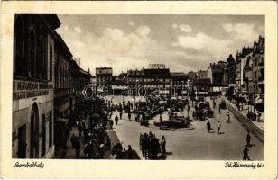 1940 Szombathely, Szentháromság tér, piac, Mezőgazdasági takarékpénztár, Jesztl üzlete, Meinl (EK)