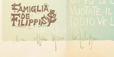 Remo Wolf (1912-2009): Famiglia de Filippis. Linómetszet, papír, jelzett, számozott (LI/C), alján ki...