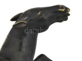Pihenő ló, antikolt bronz szobor, jelzés nélkül, kopással, 29,5x10x11,5 cm