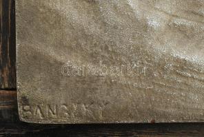 Bánszky Sándor (1888-1918): Veteményező férfi. Fém plakett, fa lapon, jelzéssel, szép állapotban, 21...