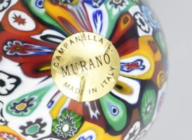 Murano Campanella millefiori tojás, jelzéssel, hibátlan, m: 7,5 cm