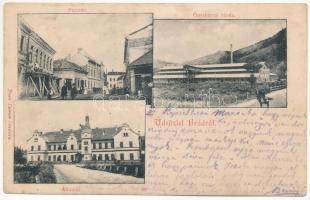 1903 Brád, Brad; Piac tér, Gurabárzai zúzda, vasútállomás. Joan Cutean kiadása / square, railway station, Barza gold mine (fl)