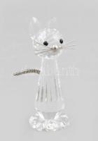 Swarovski jellegű macska figura, üveg, fém, jelzés nélkül, hibátlan, m: 5 cm