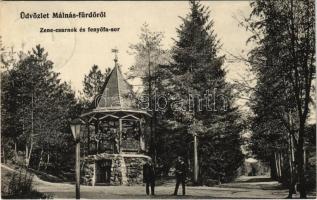 1911 Málnásfürdő, Malnas Bai; Zene csarnok és fenyőfa sor. Adler fényirda 1910. / music pavilion and pine alley