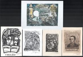 Nagy Lázár László (1935-): Ex libris és kisgrafikák, 5 db, klf. technikák, papír, egy kivételével mind jelzett, klf. méretekben