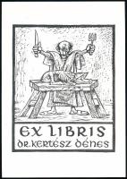 Sáros András Miklós (1945-): Ex libris dr. Kertész Dénes. Fametszet, papír, jelzés nélkül, hátoldalán feliratozott, 15×12 cm