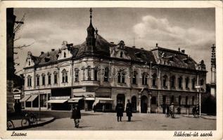 Losonc, Lucenec; Rákóczi úti sarok, Divatáruház, Salamon Károly üzlete és saját kiadása / street corner, shops (r)