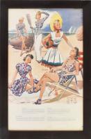 1943 Színes női divatkép, ofszet, papír, Elite Magazin, Le Grand Chic, Vienne, No. 69., 40x25 cm, üvegezett fakeretben.
