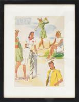 1943 Színes női divatkép, ofszet, papír, Elite Magazin, Le Grand Chic, Vienne, No. 69, 29x20 cm, üvegezett fakeretben.