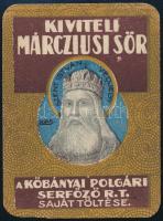 cca 1920-1930 Kőbányai Polgári Serfőző Rt. Kiviteli Márcziusi Sör címke, 9,5x7 cm