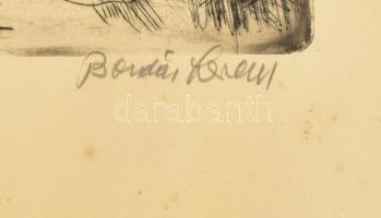 Bordás Ferenc (1911-1982): Táj házakkal. Rézkarc, papír, jelzett, lap széle kissé foltos, 30x40 cm