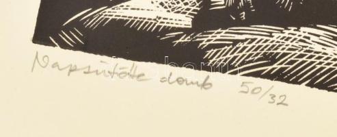 Csanády András (1929-): Napsütötte domb. Fametszet, papír, jelzett, számozott (50/32). Lapszéli apró...