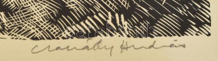 Csanády András (1929-): Napsütötte domb. Fametszet, papír, jelzett, számozott (50/32). Lapszéli apró...