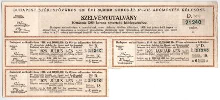 Budapest 1916. "Budapest Székesfőváros" kötelezvénye 200K-ról, magyar és német nyelven, sz...