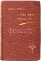 [Hajós József Szaniszló (1885-1965)] Hajós Szaniszló: A végtelen felé. A modern ember világnézete. Hajós Károly rajzaival. A szerző, Hajós József [Szaniszló] által teológus, karmelita szerzetes által DEDIKÁLT példány. Bp., 1910, Kármeliták,(Stephaneum-ny.), 362+6 p. Szövegközti és egészoldalas illusztrációkkal, valamint szecessziós könyvdíszekkel illusztrált. Kiadói szecessziós aranyozott egészbőr-kötés, aranyozott lapélekkel, &quot;Tiszteletpéldány&quot; bélyegzéssel, foltos borítóval, egészen kis kopásnyomokkal, de ettől eltekintve jó állapotban. Dárday Aladár remekmívű szecessziós kötésével.