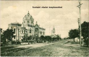 1907 Szolnok, részlet a templomokkal, zsinagóga