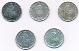 Svájc 1914-1958. 1/2Fr Ag (5xklf) T:AU-VF patina
Switzerland 1914-1958. 1/2 Franc Ag (5xdiff) C:AU-...