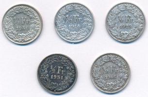 Svájc 1914-1951. 1/2Fr Ag (5xklf) T:AU-VF patina Switzerland 1914-1951. 1/2 Franc Ag (5xdiff) C:AU-VF patina Krause KM#23